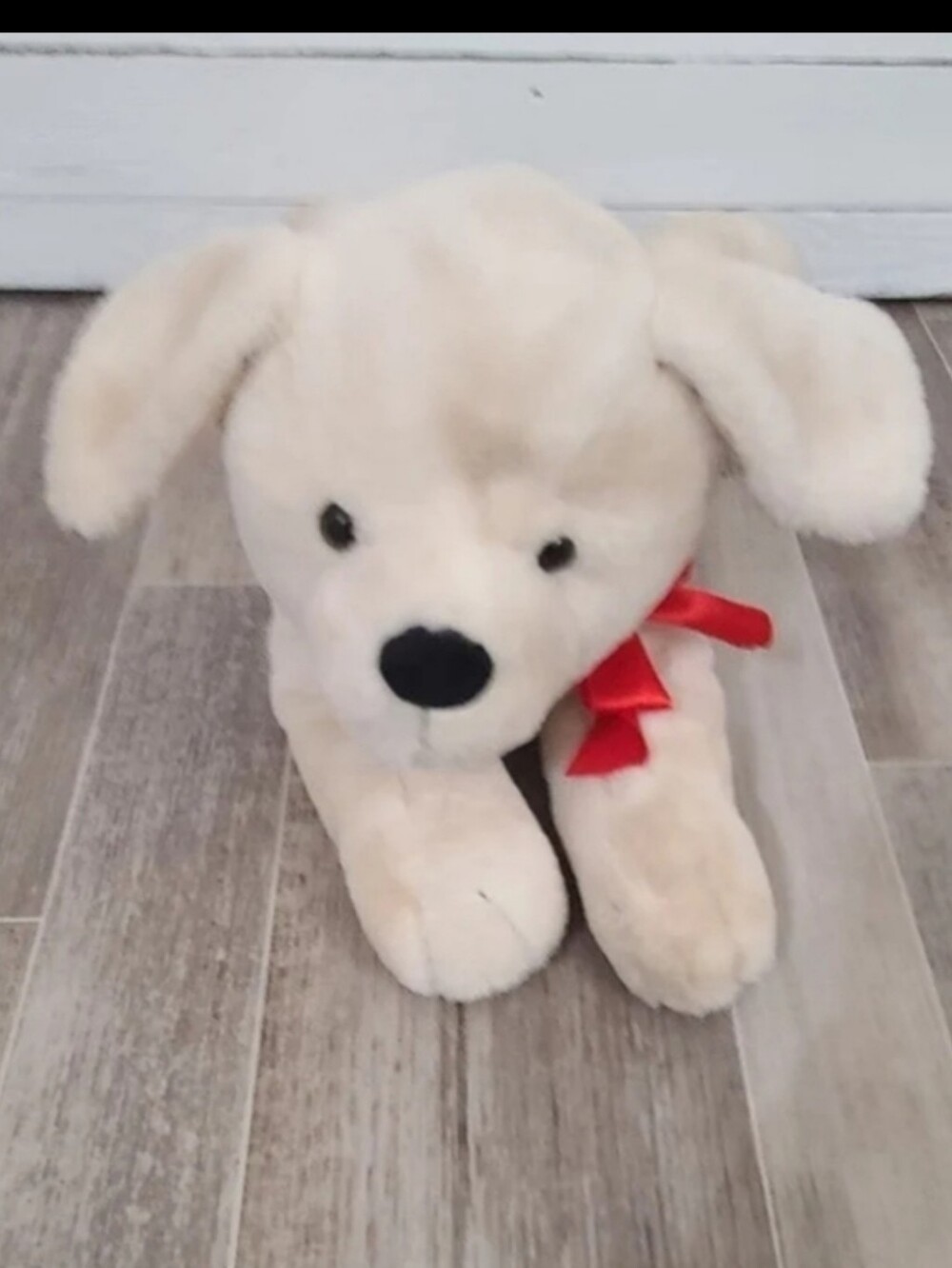 Walmart Lying Cream Lab Dog Puppy Plush Stuffed Animal Retriever Red Bow 23"